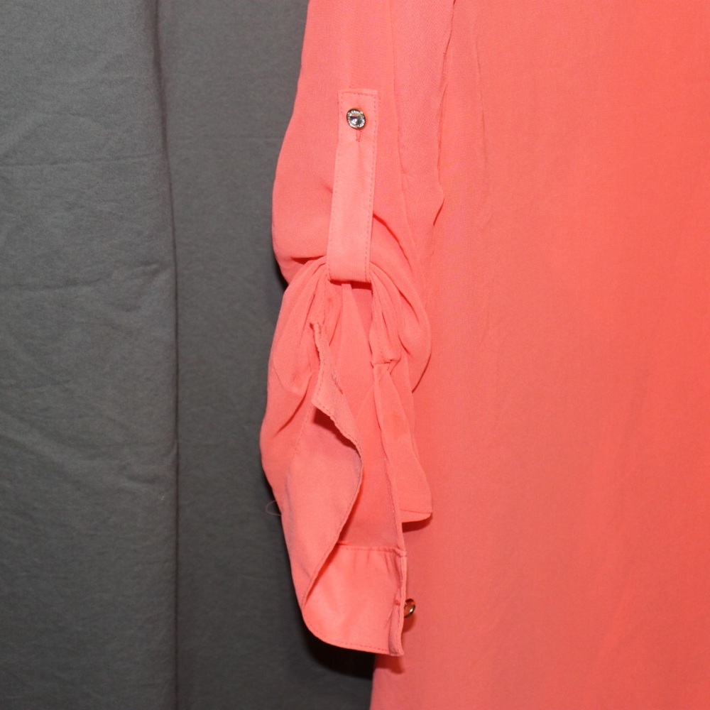 JENNIFER LOPEZ HOT CORAL SEE THREW SHEER BLOUSE